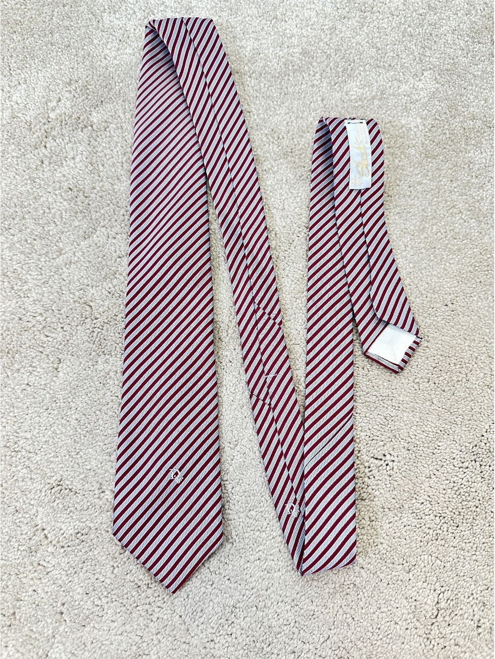 VTG 1960s Christian Dior Burgundy Classic Silver Striped Tie 3x57 Silk Blend